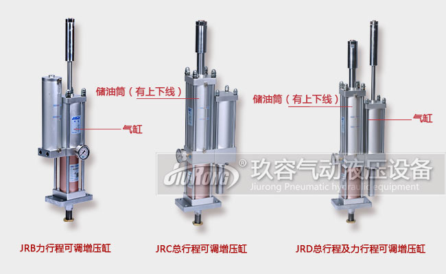 總行程可調(diào)、力行程可調(diào)和及總行程及力行程可調(diào)增壓缸產(chǎn)品在外形上的區(qū)別對比圖