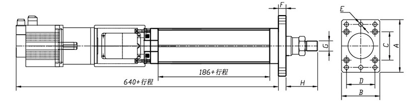 3噸直聯(lián)式電動缸安裝外觀尺寸圖