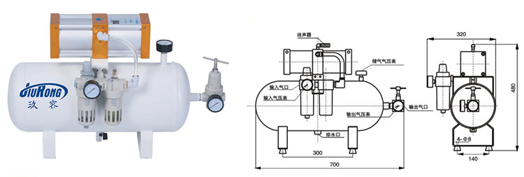 小2倍空氣增壓閥產(chǎn)品外形尺寸說明